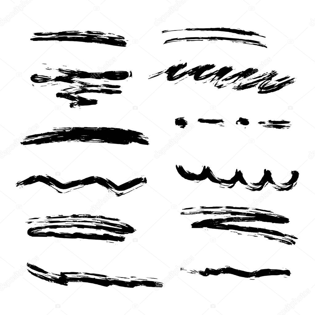 Handmade Collection Set of Underline Strokes in Marker Brush Doodle Style Various Shapes