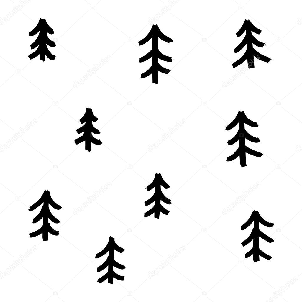 Handdrawn Christmas Tree Pattern. Great for greeting cards, wraps and posters