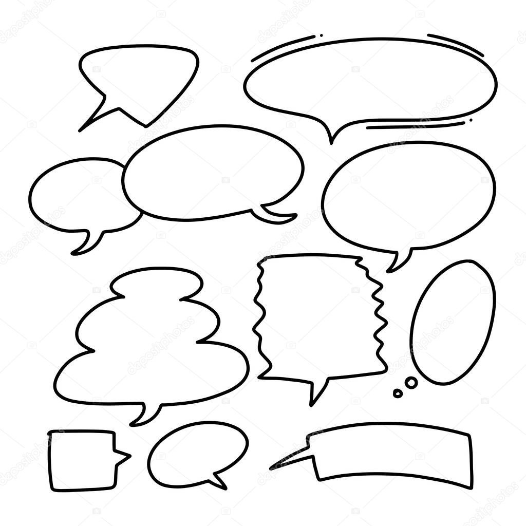 Set of hand drawing bubble speech talk simple communication bubble