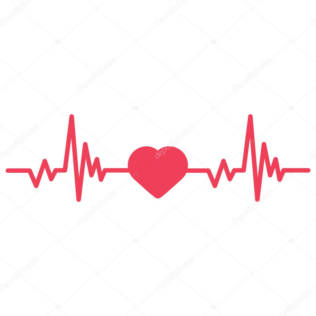 Vector Illustration of Heartbeat Heart Shape Pulse Cardio ecg or ekg