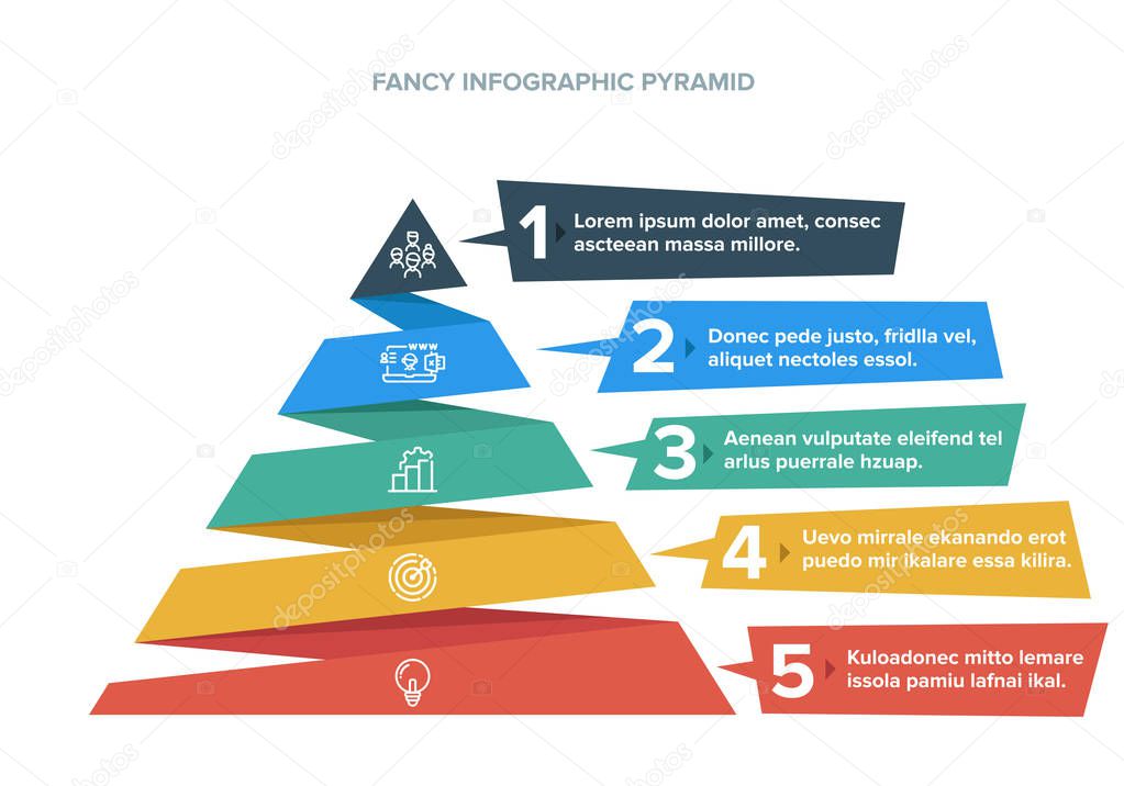 Colorful Hierarchy Pyramid Infographic Colorful and with Steps with description next to it Icons Business Modern and Fancy