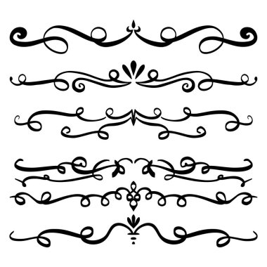 Handdrawn girdaplar ve eğriler koleksiyonu. Düğün kartları için süs eşyaları tasarım elemanı, davetiyeler, tarih kartları, restoran için el ilanları kaydetmek