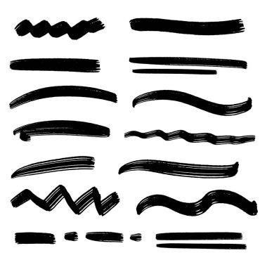 İşaretleyici Fırça Biçiminde Altı Çizili Vuruşlar El Yapımı Koleksiyon Kümesi Çeşitli Şekiller