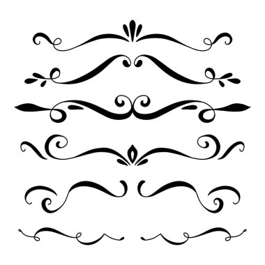 Handdrawn girdaplar ve eğriler koleksiyonu. Düğün kartları için süs eşyaları tasarım elemanı, davetiyeler, tarih kartları, restoran için el ilanları kaydetmek