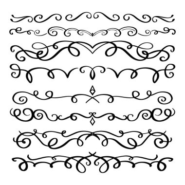 Handdrawn girdaplar ve eğriler koleksiyonu. Düğün kartları için süs eşyaları tasarım elemanı, davetiyeler, tarih kartları, restoran için el ilanları kaydetmek