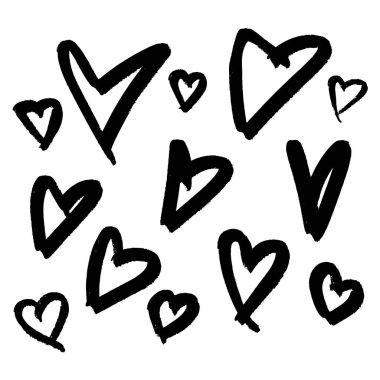 Dokuz el çekilmiş kalp seti. El yapımı kaba işaret kalpleri. Grafik tasarım için vektör Illustration