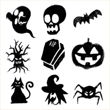 Mutlu Halloween Elements Trick veya Treat Ghost Skull Bat Scary Tree Kabak Kedi Cadı Örümcek Tabut