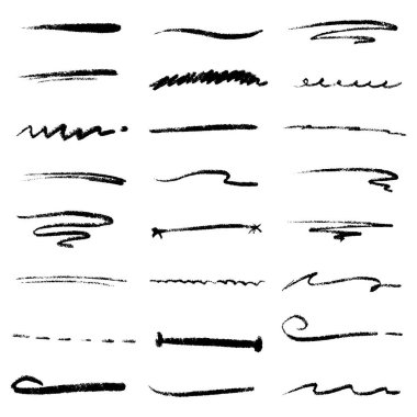 Handmade Collection Set of Underline Strokes in Marker Brush Doodle Style Various Shapes clipart