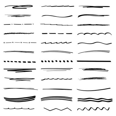 İşaretleyici Fırça Biçiminde Altı Çizili Vuruşlar El Yapımı Koleksiyon Kümesi Çeşitli Şekiller