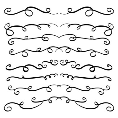 Handdrawn girdaplar ve eğriler koleksiyonu. Düğün kartları için süs eşyaları tasarım elemanı, davetiyeler, tarih kartları, restoran için el ilanları kaydetmek