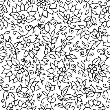 Handdrawn Yaprak Desen Arka Plan. Fırça ile çizilmiş Çiçek İllüstrasyon - Vektör Eps