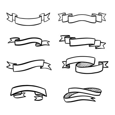 Vintage doodle elle çizilmiş şeritler scrolls küme. Vektör çizim. Kabataslak afiş ve bantları. Rustik tasarım öğeleri