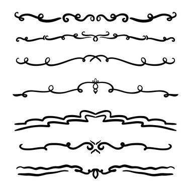 Handdrawn girdaplar ve eğriler koleksiyonu. Düğün kartları için süs eşyaları tasarım elemanı, davetiyeler, tarih kartları, restoran için el ilanları kaydetmek