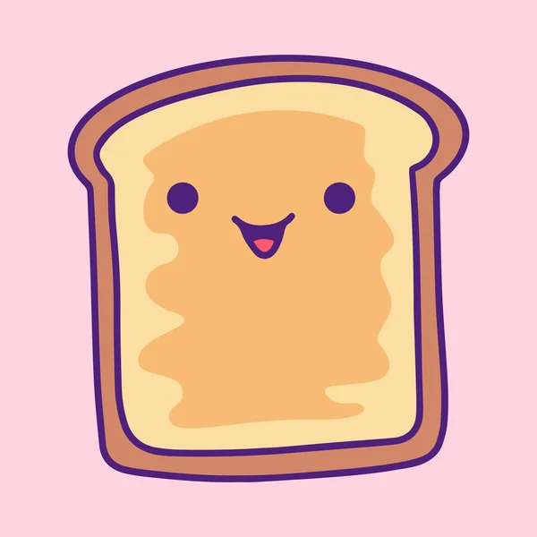 Niedliche Kawaii Illustration Einer Scheibe Brot Mit Butter Handgemachte Zeichnung — Stockvektor
