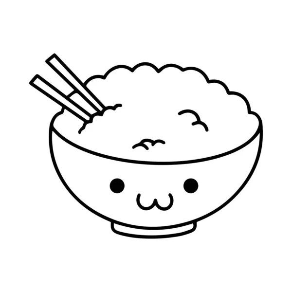 Cute Kawaii Illustration Bowl Rice Handmade Cartoon Drawing Asian Food — 스톡 벡터