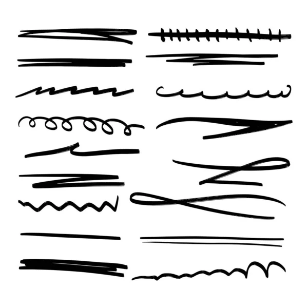 Handmade Collection Set Underline Strokes Marker Brush Doodle Style Various — Stock Vector