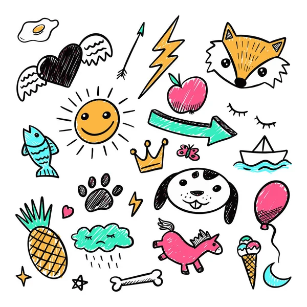 Coleção Conjunto Doodle Desenhado Mão Ilustração Bonito Vector Eps —  Vetores de Stock