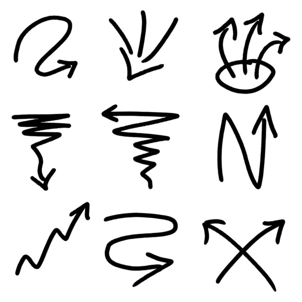 Illustration Croquis Grunge Fait Main Aquarelle Doodle Vecteur Flèche Ensemble — Image vectorielle