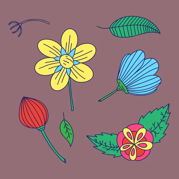 Planta Botânica Floral Desenhada Mão Doodle Elementos Vetoriais Selvagem Livre — Vetor de Stock