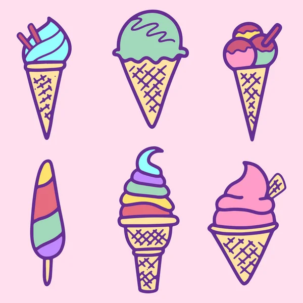 Collection Vector Ice Cream Illustrations Drawn Hand Isolated Background — Stock Vector