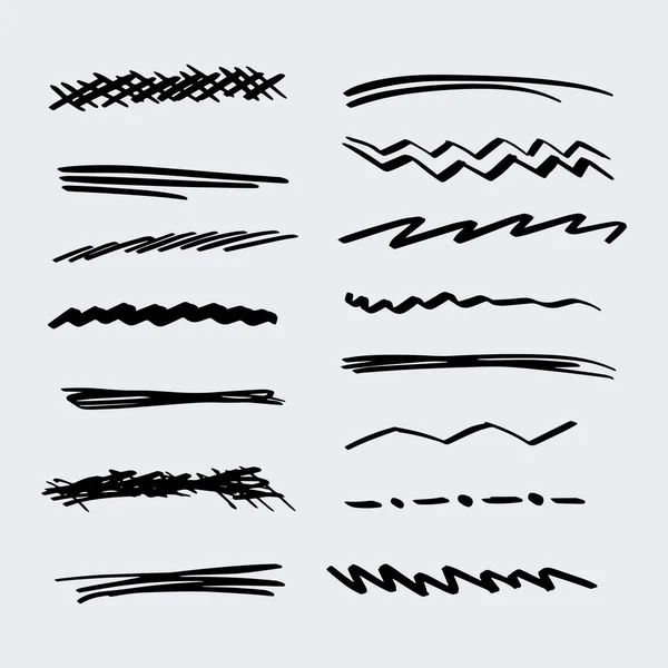 Kézzel Készített Kollekció Készlet Aláhúzott Strokes Marker Brush Doodle Style — Stock Vector