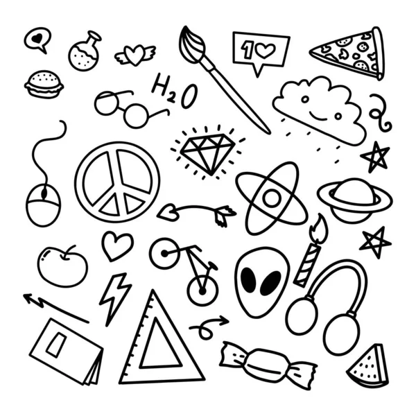 Doodles Feitos Mão Várias Coisas Crianças Estilo Desenho Animado — Vetor de Stock