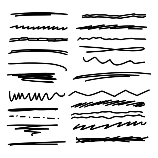 Handgemaakte Collectie Set Van Underline Beroertes Marker Brush Doodle Style — Stockvector