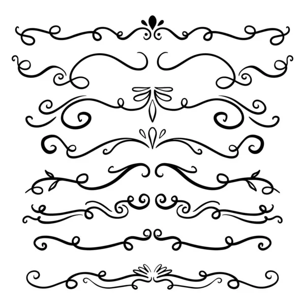 Sammlung Handgezeichneter Wirbel Und Kurven Gestaltungselement Der Ornamente Für Hochzeitskarten — Stockvektor