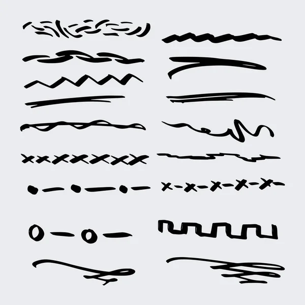 Handmade Collection Set Underline Strokes Marker Brush Doodle Style Various — Stock Vector