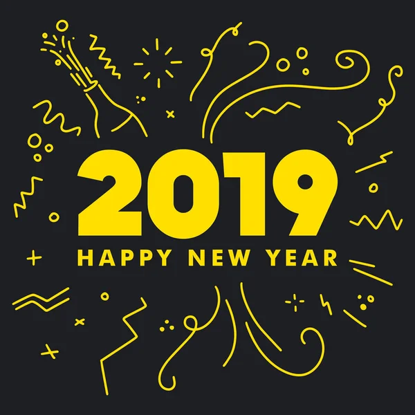 2019 Happy New Year Decorated Text Splashy Motion Style Background — Stock Vector