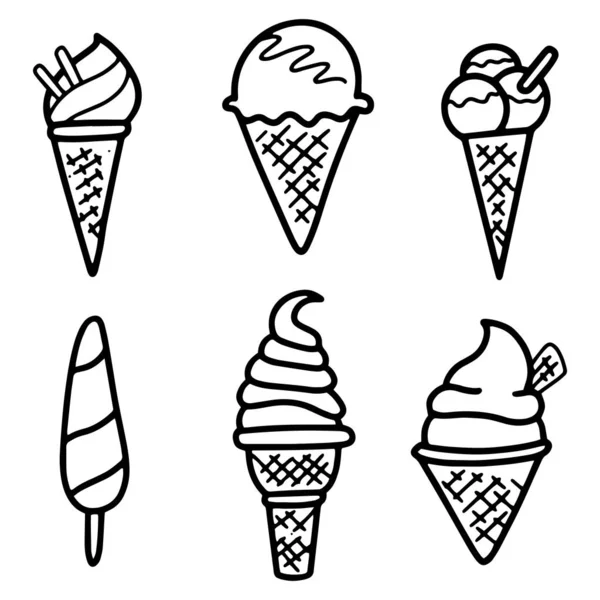 Colección Ilustraciones Helados Vectoriales Dibujadas Mano Aisladas Sobre Fondo — Vector de stock