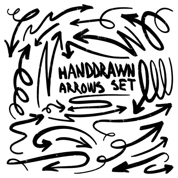 Handdrawn Set Vector Arrows Doodle Style Made Brushes Markers — Stock Vector