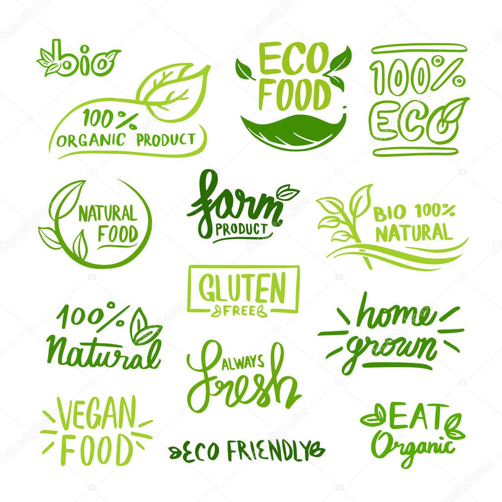 vegan organic, natural, bio and eco vector illustration 
