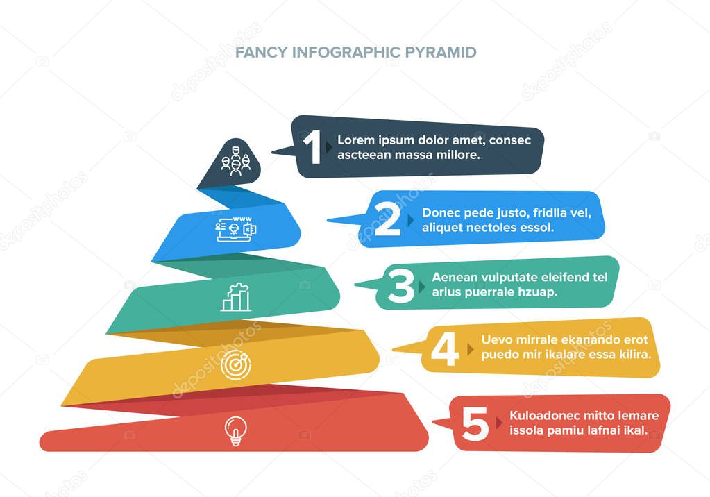 Colorful Hierarchy Pyramid Infographic Colorful and with Steps with description next to it Icons Business Modern and Fancy