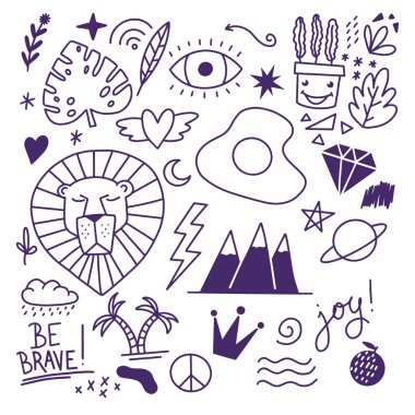 Koleksiyonu kümesi handdrawn doodle şirin illüstrasyon 