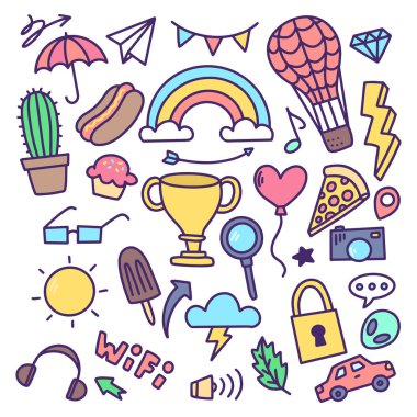 Koleksiyonu kümesi handdrawn doodle şirin illüstrasyon 