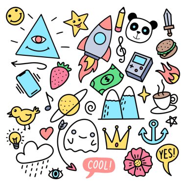 Koleksiyonu kümesi handdrawn doodle şirin illüstrasyon 