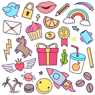 Koleksiyonu kümesi handdrawn doodle şirin illüstrasyon 