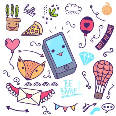 Koleksiyonu kümesi handdrawn doodle şirin illüstrasyon 