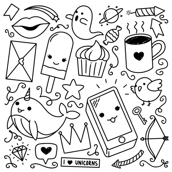 Coleção Conjunto Doodle Desenhado Mão Ilustração Bonito —  Vetores de Stock