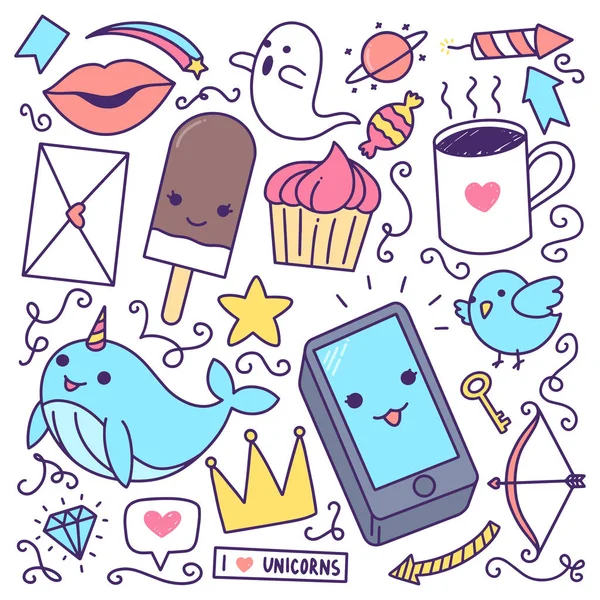 Coleção Conjunto Doodle Desenhado Mão Ilustração Bonito —  Vetores de Stock