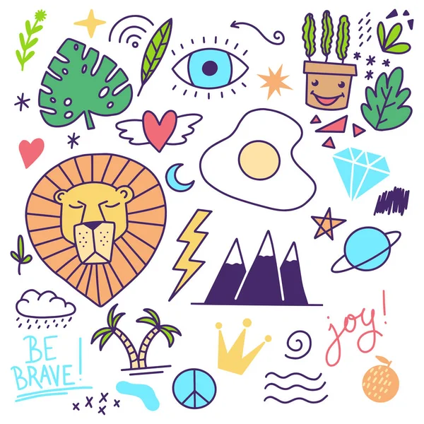 Koleksiyonu kümesi handdrawn doodle şirin illüstrasyon 