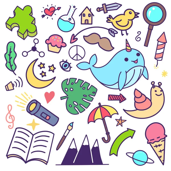 Coleção Conjunto Doodle Desenhado Mão Ilustração Bonito — Vetor de Stock