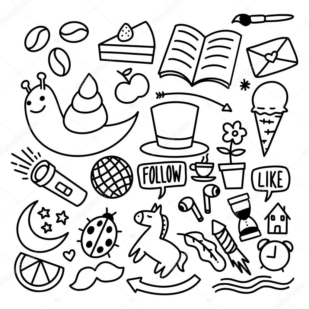 Collection Set of handdrawn doodle cute illustration 