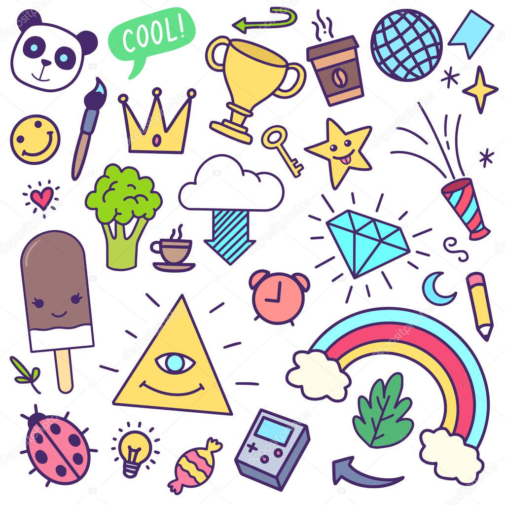 Collection Set of handdrawn doodle cute illustration 