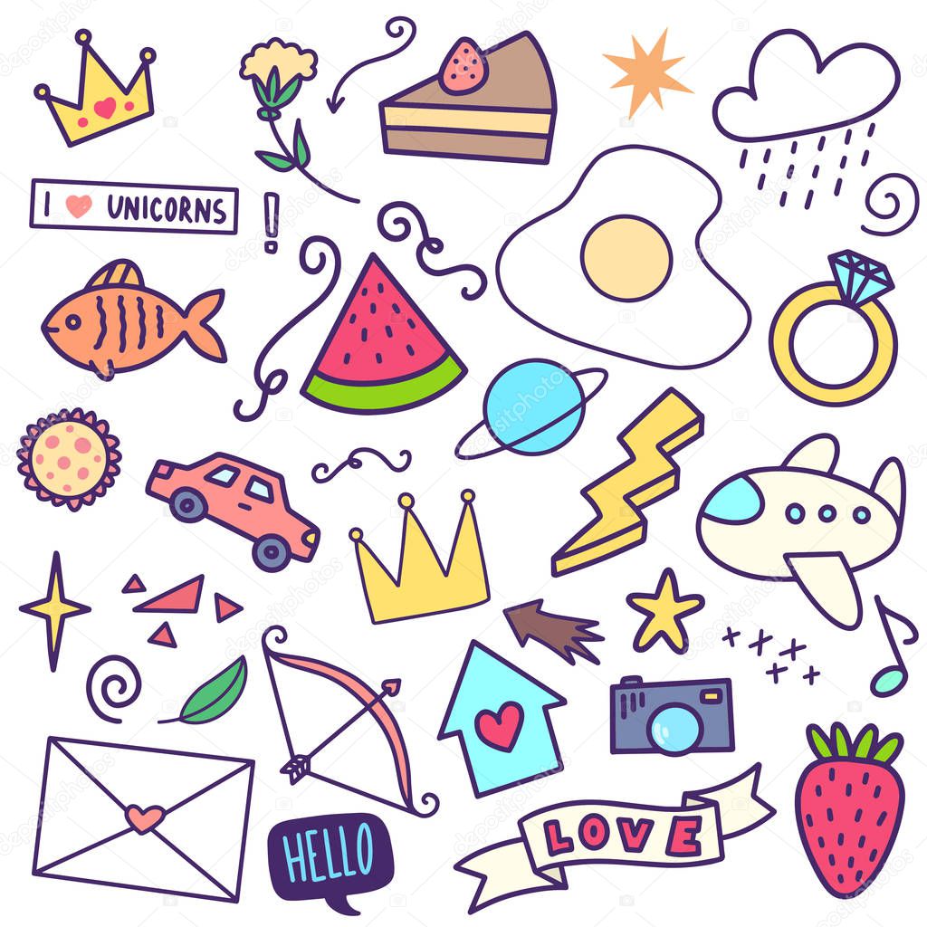 Collection Set of handdrawn doodle cute illustration 