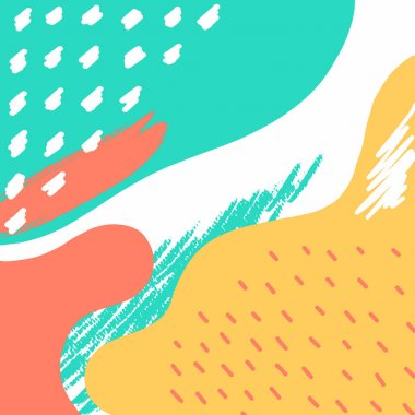 Soyut Eğlence Çizilmiş Memphis Arka Plan. Fırça Darbeleri ve Şekiller ile Desen Doodle Geometrik Stil. Vektör broşür kapağı şablon tasarımı - Eps