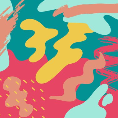 Soyut Eğlence Çizilmiş Memphis Arka Plan. Fırça Darbeleri ve Şekiller ile Desen Doodle Geometrik Stil. Vektör broşür kapağı şablon tasarımı - Eps