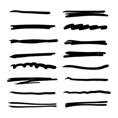 Marker Fırça Karalama Stilinde Altı Çizili Vuruşların El Yapımı Toplama Seti Çeşitli Şekiller - Vektör Eps