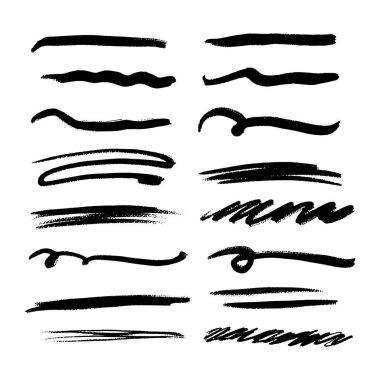 Marker Fırça Karalama Stilinde Altı Çizili Vuruşların El Yapımı Toplama Seti Çeşitli Şekiller - Vektör Eps